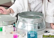 Teen student practices deepthroat and riding