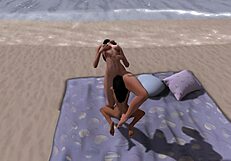 Women enjoy sensual beach experience with kissing and fingering