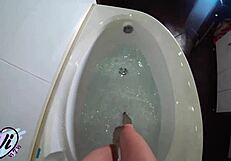 Teen Masturbates Pussy in Bathroom Underwater Shooting