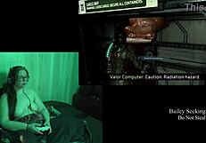 Naked brunette plays Dead Space part 9