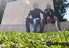 Outdoor sex with slutty teacher Misscreamy squirting in public park.