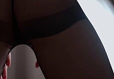 brunette femdom in pantyhose dominates with face sitting and cunilingus pov