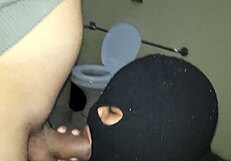 Chica dominates with rough sex in public restroom