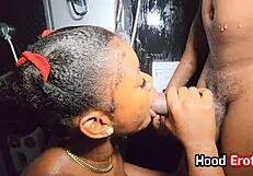 Pretty black beauty gets some action in the bathroom