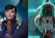 Watch this hentai babe give a sloppy blowjob