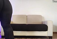 curvy pawg cleans her apartment in tight leggings showing off big ass