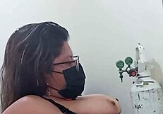 Cleaning lady invites boyfriend for sex in chemistry lab while boss is away.