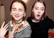 Teen Lesbians and Best Friends Strip on Webcam. Dancing and Dildo Play Rip Their Clothes.