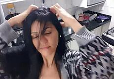 Latina With Big Tits And Ass Masturbates Monster Cock In Kitchen, Big Ass Sex!