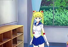 sailor moon gets monster cock blowjob and handjob in hentai cumshot!