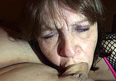 Granny Carmen shows off closeup cock sucking skills