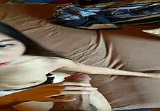 chinese girlfriend sucks big cock and gets facial