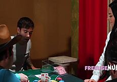 In the casino, a milf croupier named payton preslee gets free used by eager patrons