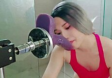 deepthroat dildo machine like a pro! asian twink shows skills