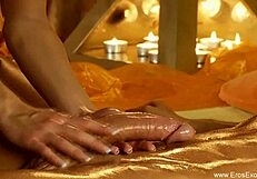 Blond massage eases his huge cock into deep pounding