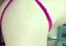 girlfriend on balcony poses seductively, pulls open panties to tease her wet pussy