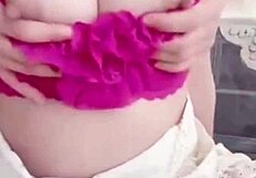 girlfriend on balcony poses seductively, pulls open panties to tease her wet pussy