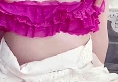 girlfriend on balcony poses seductively, pulls open panties to tease her wet pussy