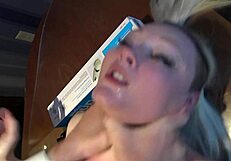 hardfucked british skank bent over in doggystyle and fed dom's jizz