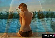 classy britt linn swims naked in outdoor pool