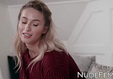 young beauty teases revealing her trimmed pussy slowly