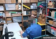 i punish the hottie redhead thief with blowjob in office