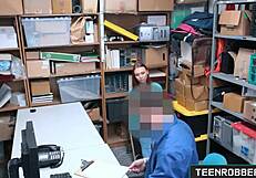 i punish the hottie redhead thief with blowjob in office