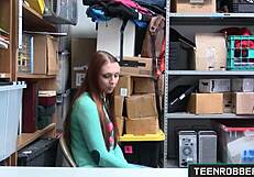 i punish the hottie redhead thief with blowjob in office