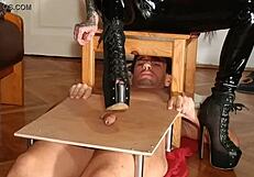 Domina brutally stomps t slave in stunning high heels