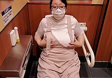 chubby japanese woman records herself masturbating in store bathroom