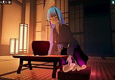 kadobu hentai ep 2 shows futanari girl giving footjob to dildo