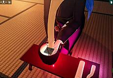 kadobu hentai ep 2 shows futanari girl giving footjob to dildo