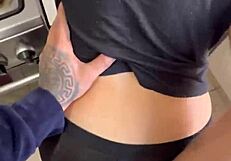 Whoa! Rubbing Until Cum Explodes on Latina Maid's Leggings in Homemade Clip