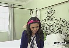 Oh wow, watch this cute teen get her ass fingered and licked so intensely! Uniform-clad coed moans during rimjob and anal play.