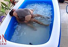 Regina Noir dominates underwater with rough sex and sucking in pool. Her bikini barely stays on!