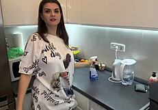 Stepmother with fat cock caught me and made me suck her cum