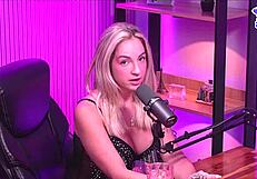 Bisexual lesbian in lingerie reaches orgasm naked in studio