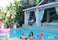 Wow, young teens licking in pool lesbian orgy!
