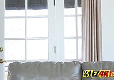 Petite teen lesbians perform oral in lingerie on camera