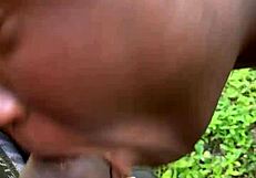 Ghetto bitch sucks and fucks hard outdoors!