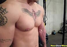 Muscular Jocks Rim And Bareback Fuck In Gym Threesome After Workout