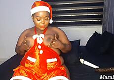 naughty hot wife mara exotic uses big black dildo for multiple squirting orgasms in santa costume