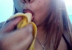 I can't resist this seductive banana sucking play