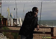 Beautiful Blonde Teen 18+ Sucks Big Black Dick on Beach