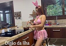 Beautiful Curvy Redhead Bunny Gets Blowjob In The Kitchen With Small Waist