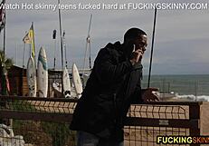 Beautiful Blonde Teen 18+ Sucks Big Black Dick on Beach