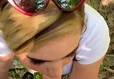 Blonde Teen Deepthroats Jogger on Hiking Trail POV