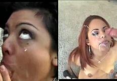 pretty girl gets messy facial after intense cock sucking