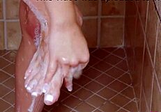 New teen brunette just took a refreshing shower before her photoshoot session.