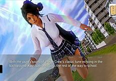 Exploring the academy in this anime game adventure.